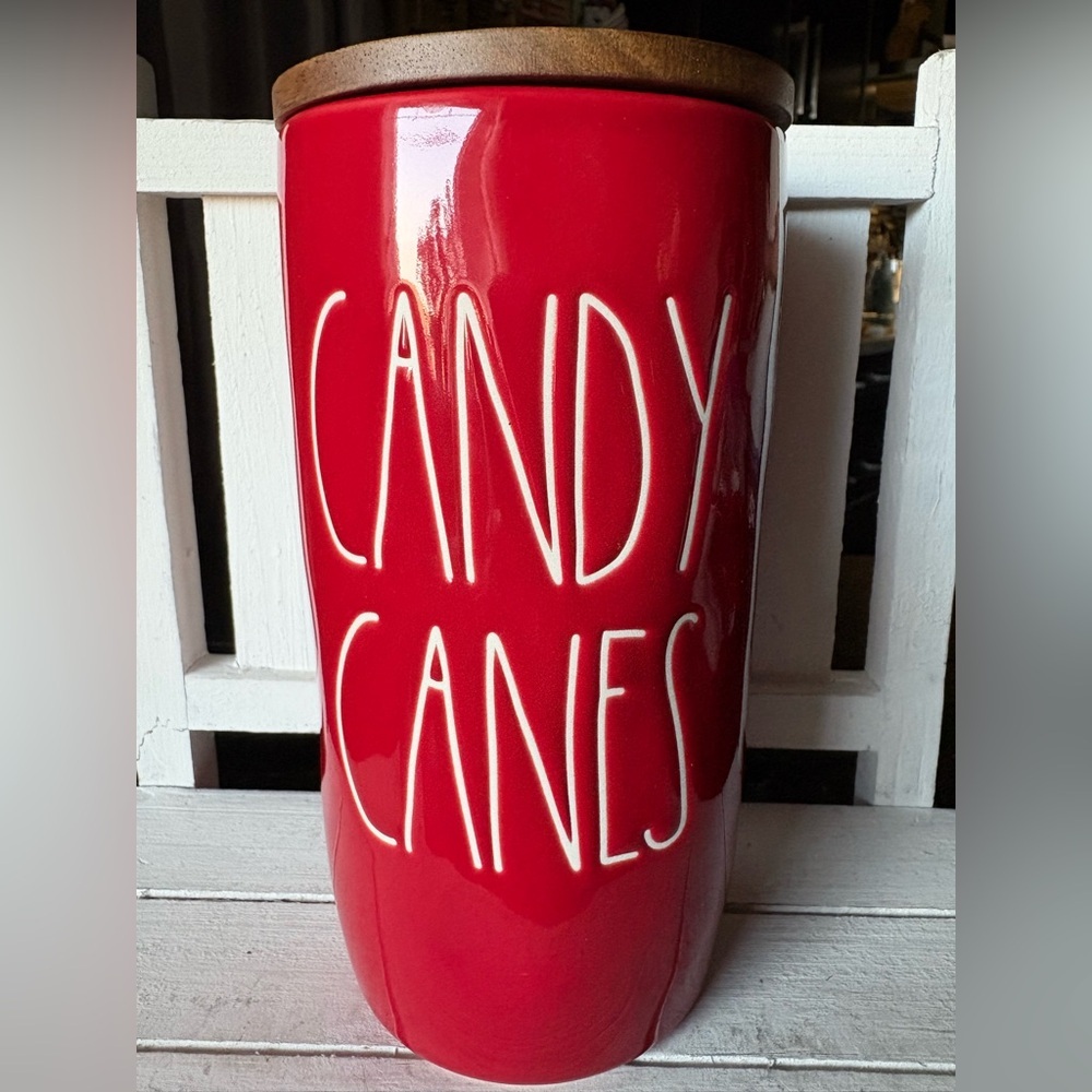 Red Rae Dunn Candy Cane Cellar